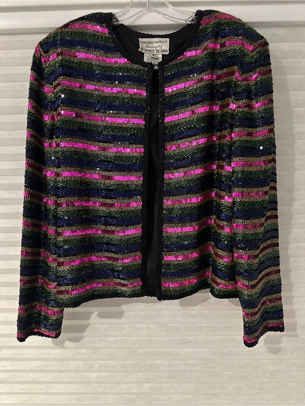 VINTAGE 1995 Adrianna Papell Evening Silk Sequin Jacket - Size Women's XL